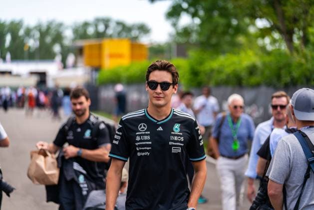 F1 2024: Emilia Romagna and Grand Prix in Imola, Italy - 16 May 2025 Mercedes-AMG PETRONAS F1 Team s English driver George Russel seen in the paddock before first free practice session of the Formula 1 Made in Italy and Emilia Romagna Grand Prix at the Autodromo Enzo e Dino Ferrari of Imola. Imola Italy Copyright: xLucaxMartinix xSOPAxImagesx LMB08707