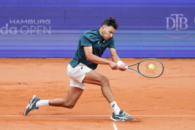 GER, Hamburg, xFSx, ATP500 Mens Tennis Tournament Bitpanda Hamburg Open 2025, 17 05 2025 Marko Topo GER Emilio Nava USA Emilio Nava USA plays a backhand Copyright: HMBxMedia FernandoxSoares
