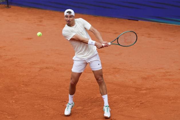 GER, Hamburg, xFSx, ATP500 Mens Tennis Tournament Bitpanda Hamburg Open 2025, 17 05 2025 Marko Topo GER Emilio Nava USA Marko Topo GER plays a backhand Copyright: HMBxMedia FernandoxSoares
