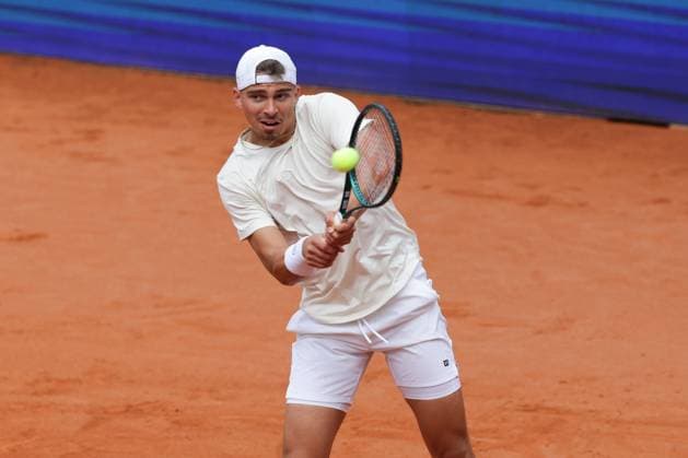 GER, Hamburg, xFSx, ATP500 Mens Tennis Tournament Bitpanda Hamburg Open 2025, 17 05 2025 Marko Topo GER Emilio Nava USA Marko Topo GER plays a backhand Copyright: HMBxMedia FernandoxSoares