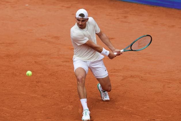 GER, Hamburg, xFSx, ATP500 Mens Tennis Tournament Bitpanda Hamburg Open 2025, 17 05 2025 Marko Topo GER Emilio Nava USA Marko Topo GER plays a backhand Copyright: HMBxMedia FernandoxSoares