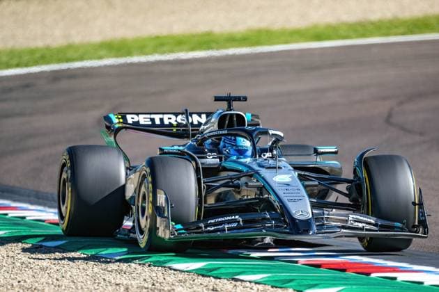 F1 GP Imola Italy Friday, 16 05 2025 George Russell 63, Mercedes AMG Petronas F1 Team F1 GP Imola Italy Friday, 16 05 2025 Copyright: xBEAUTIFULxSPORTS Erlhofx
