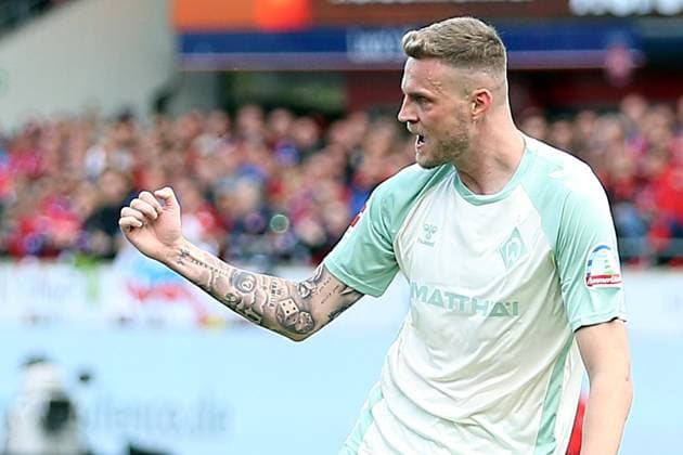 17 05 2025, xrekx, Fußball 1 Bundesliga, 1 FC Heidenheim Werder Bremen v l Torjubel nach dem Tor zum 0 3 celebrating the goal celebrate durch Marvin Ducksch SV Werder Bremen DFL DFB REGULATIONS PROHIBIT ANY USE OF PHOTOGRAPHS as IMAGE SEQUENCES and or QUASI VIDEO Heidenheim