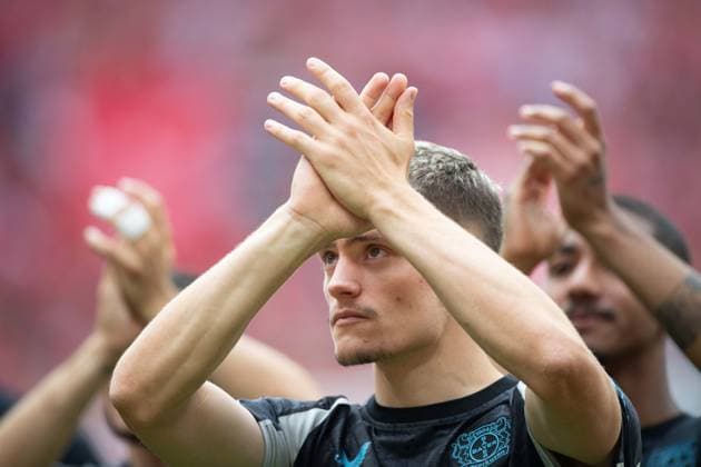 Final cheer Florian WIRTZ LEV Cheers, jubilation, joy, cheers, 1 FSV Mainz 05 MZ Bayer Leverkusen LEV 2 2 Soccer 1 Bundesliga Season 2024 2025, 34 Matchday, Matchday34, on 17 05 2025, MEWA Arena Mainz Â