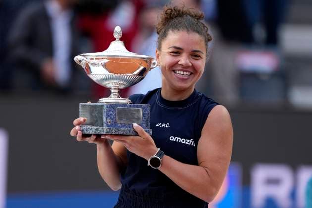Jasmine Paolini of Italy holds the trophy as she celebrates after winning the final of the Internazionali BNL d Italia 2025 tennis tournament against Coco Gauff of United States of America at Foro Italico in Rome, Italy on May 17, 2025. Jasmine Paolini won 6-4, 6-2. AntoniettaxBaldassarre
