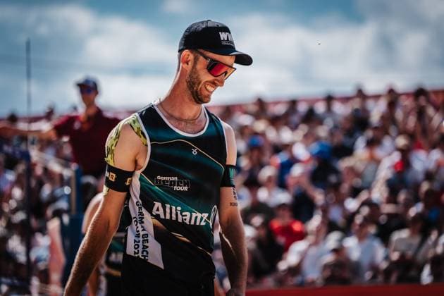 Beach volleyball men Allianz German Beach Tour 2025 Tourstop Düsseldorf 17 05 2025 Clemens Wickler is looking forward to Düsseldorf Robert Lehr Ufer Nordrhein Westfalen Germany