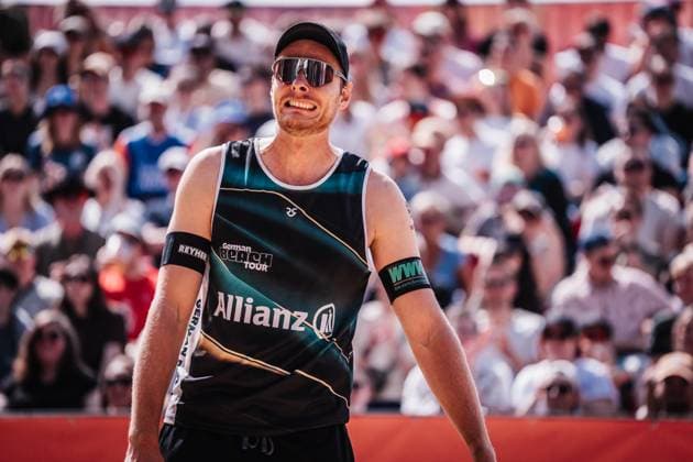 Beach Volleyball Men Allianz German Beach Tour 2025 Tourstop Düsseldorf 17 05 2025 Nnils Ehlers is shocked Düsseldorf Robert Lehr Ufer Nordrhein Westfalen Germany