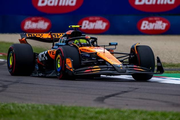 IMOLA, ITALY: Lando Norris, racing for the McLaren F1 team during the 2025 Formula 1 Emilia Romagna Grand Prix at the Imola Circuit in Imola, Italy