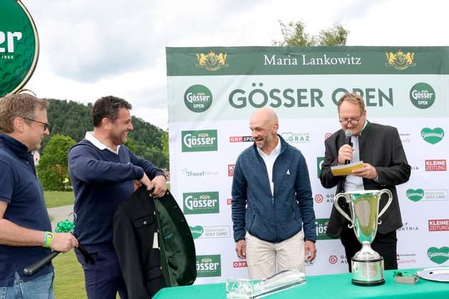 GOLF - Goesser Open 2025 MARIA LANKOWITZ,AUSTRIA,17.MAY.25 - GOLF - Alps Tour, Goesser Open, GC Erzherzog Johann. Image shows Thomas Apfelthaler, Gerald Stangl (Murhof), Alessandro Pia (Alps Tour Golf) and Klaus Geyrhofer (Murhof).  GEPAxpictures xHansxOberlaender