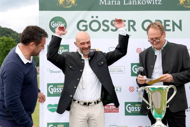 GOLF - Goesser Open 2025 MARIA LANKOWITZ,AUSTRIA,17.MAY.25 - GOLF - Alps Tour, Goesser Open, GC Erzherzog Johann. Image shows Gerald Stangl (Murhof), Alessandro Pia (Alps Tour Golf) and Klaus Geyrhofer (Murhof).  GEPAxpictures xHansxOberlaender