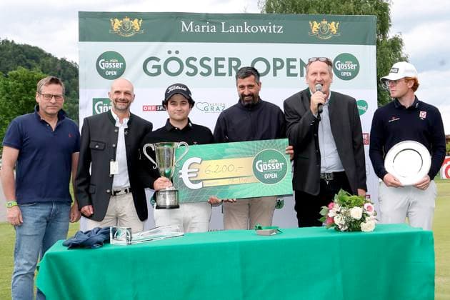 GOLF - Goesser Open 2025 MARIA LANKOWITZ,AUSTRIA,17.MAY.25 - GOLF - Alps Tour, Goesser Open, GC Erzherzog Johann. Image shows Thomas Apfelthaler, Alessandro Pia (Alps Tour Golf), Jorge Maicas (ESP), Oliver Plieschnig (Brau Union), Klaus Geyrhofer (Murhof) and Fabian Lang (AUT) .  GEPAxpictures xHansxOberlaender