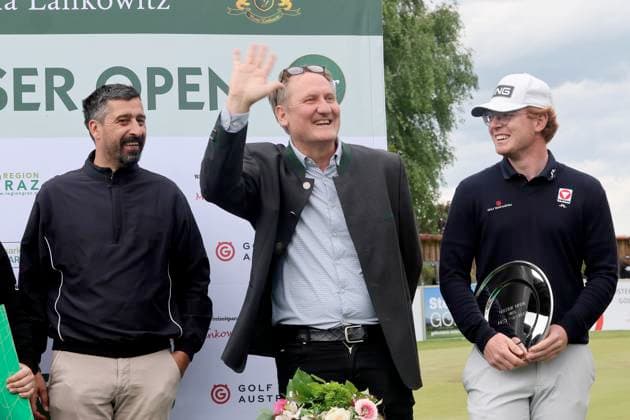 GOLF - Goesser Open 2025 MARIA LANKOWITZ,AUSTRIA,17.MAY.25 - GOLF - Alps Tour, Goesser Open, GC Erzherzog Johann. Image shows Oliver Plieschnig (Brau Union), Klaus Geyrhofer (Murhof) and Fabian Lang (AUT) .  GEPAxpictures xHansxOberlaender