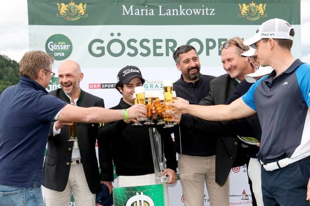 GOLF - Goesser Open 2025 MARIA LANKOWITZ,AUSTRIA,17.MAY.25 - GOLF - Alps Tour, Goesser Open, GC Erzherzog Johann. Image shows Thomas Apfelthaler, Alessandro Pia (Alps Tour Golf), Jorge Maicas (ESP), Oliver Plieschnig (Brau Union), Klaus Geyrhofer (Murhof), Fabian Lang (AUT) and Timon Baltl (AUT) .  GEPAxpictures xHansxOberlaender