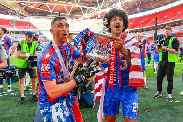 Crystal Palace v Manchester City FA Cup 17 05 2025. FA Cup Final Matt Turner (30) of Crystal Palace and Chris Richards (26) of Crystal Palace celebrate with the FA Cup trophy at full time during the FA Cup Final match between Crystal Palace and Manchester City at Wembley Stadium, London, England on 17 May 2025. London Wembley Stadium Greater London England Editorial use only , Copyright: xGrahamxHuntx PSI-22107-0380
