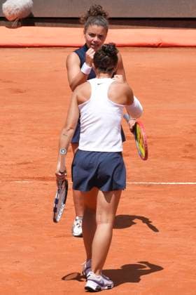 Jasmine Paolini and Sara Errani of Italy celebrates during the women double final of the Internazionali BNL d Italia 2025 tennis tournament against Veronika Kudermetova of Russia and Elise Mertens of Belgium at Foro Italico in Rome, Italy on May 18, 2025. Jasmine Paolini and Sara Erran won 6-4, 7-5. AntoniettaxBaldassarre