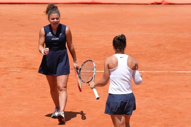 Jasmine Paolini and Sara Errani of Italy celebrates during the women double final of the Internazionali BNL d Italia 2025 tennis tournament against Veronika Kudermetova of Russia and Elise Mertens of Belgium at Foro Italico in Rome, Italy on May 18, 2025. Jasmine Paolini and Sara Erran won 6-4, 7-5. AntoniettaxBaldassarre