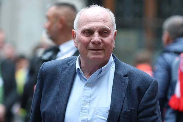 FC Bayern Munich championship celebration on 18 05 2025 on the Rathausbalkon at Marienplatz in Munich Uli Hoeneß Honorary President Munich xMSx