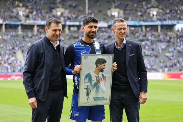 2 Fußball Bundesliga, Hertha BSC Hannover 96 Verabschiedung, Abschied, Andreas Bouhalakis Hertha BSC Berlin 5 , during the match in the 2 Fußball Bundesliga, Hertha BSC Hannover 96 in Berlin, Olympiastadion, on 18 05 2025 DFB regulations prohibit any use of photographs as image sequences and or quasi video Copyright: xBEAUTIFULxSPORTS Frankex