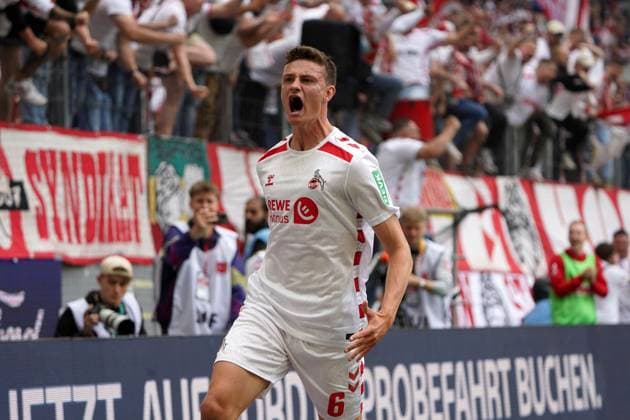 Football, 2 BL Season 2024 2025, 1 FC Köln vs 1 FC kaiserslautern 18 05 2025, Rheinenergiestadion, Cologne Eric martel FC Köln, Goal celebration action, single image
