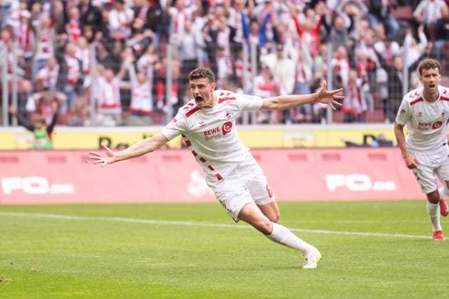 GER, 2 FBL, 1 FC Köln Koel vs 1 FC Kaiserslautern 18 05 2025, RheinEnergieStadion, Köln, GER, 2 FBL, 1 FC Köln Koel vs 1 FC Kaiserslautern im Bild Torjubel Jubel über das Tor zum 1 0 durch Eric Martel 1 FC Köln Koeln, 6 Gestik, Mimik, Emotionen nordphotoxGmbHxx xChristianxSchulze nph000300