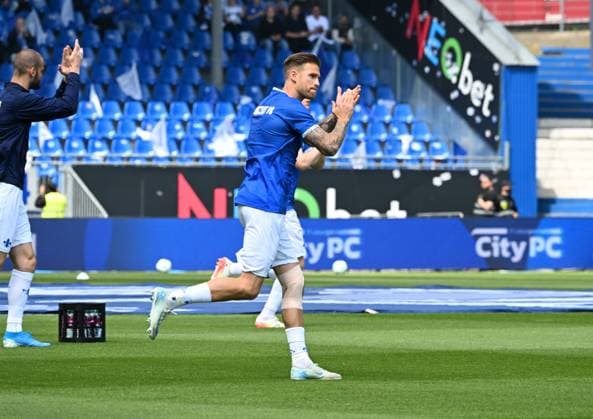 18 05 2025, xsltx, Soccer 2 Bundesliga, SV Darmstadt 98 Jahn Regensburg v l Tobias Kempe SV Darmstadt 98 DFL DFB REGULATIONS PROHIBIT ANY USE OF PHOTOGRAPHS as IMAGE SEQUENCES and or QUASI VIDEO