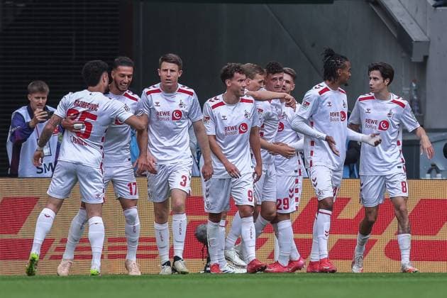 Soccer 2 Bundesliga 34 Matchday 1 FC Köln 1 FC Kaiserslautern on 18 05 2025 at RheinEnergieStadion in Köln Goal celebration for 1 0 by Eric Martel Köln DFL regulations prohibit any use of photographs as image sequences and or quasi video xJRx