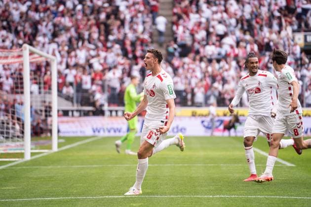 GER, 2 FBL, 1 FC Köln Koel vs 1 FC Kaiserslautern 18 05 2025, RheinEnergieStadion, Köln, GER, 2 FBL, 1 FC Köln Koel vs 1 FC Kaiserslautern in the picture Goal celebrations cheering the goal for 1 0 by Eric Martel 1 FC Köln Koeln, 6 Gestures, facial expressions, emotions Denis HuseinbaÅ¡iÄ‡ Huseinbasic 1 FC Köln Koeln, 8 Damion Downs 1 FC Köln Koeln, 42 nordphotoxGmbHxx xChristianxSchulze nph000300