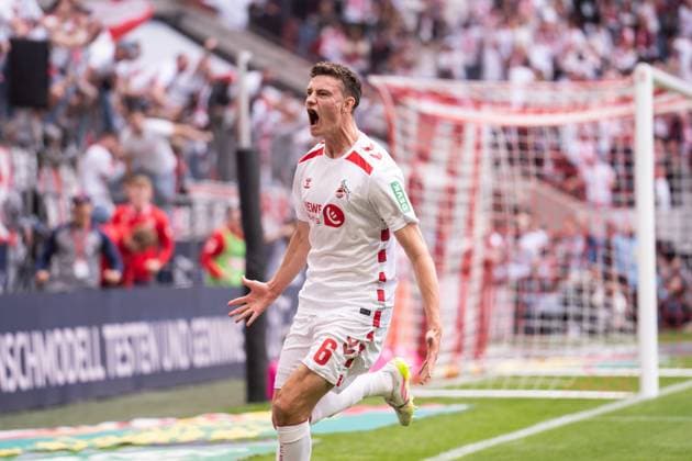 GER, 2 FBL, 1 FC Köln Koel vs 1 FC Kaiserslautern 18 05 2025, RheinEnergieStadion, Köln, GER, 2 FBL, 1 FC Köln Koel vs 1 FC Kaiserslautern im Bild Torjubel Jubel über das Tor zum 1 0 durch Eric Martel 1 FC Köln Koeln, 6 Gestik, Mimik, Emotionen nordphotoxGmbHxx xChristianxSchulze nph000300