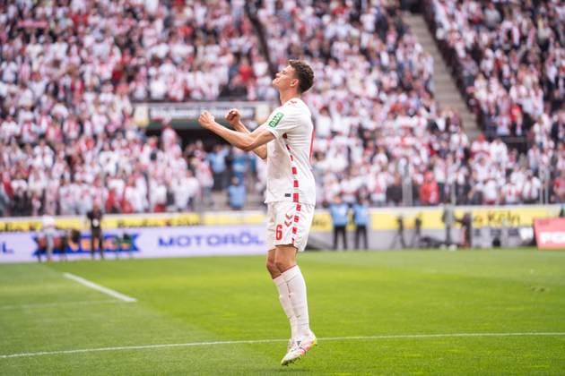 GER, 2 FBL, 1 FC Köln Koel vs 1 FC Kaiserslautern 18 05 2025, RheinEnergieStadion, Köln, GER, 2 FBL, 1 FC Köln Koel vs 1 FC Kaiserslautern im Bild Torjubel Jubel über das Tor zum 1 0 durch Eric Martel 1 FC Köln Koeln, 6 Gestik, Mimik, Emotionen, nordphotoxGmbHxx xChristianxSchulze nph000300