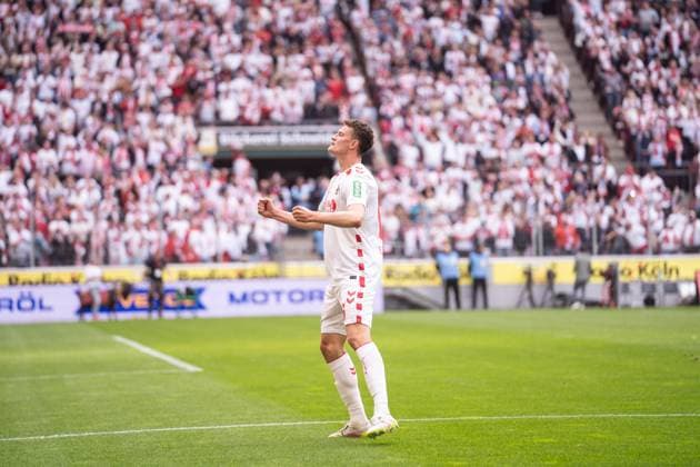 GER, 2 FBL, 1 FC Köln Koel vs 1 FC Kaiserslautern 18 05 2025, RheinEnergieStadion, Köln, GER, 2 FBL, 1 FC Köln Koel vs 1 FC Kaiserslautern im Bild Torjubel Jubel über das Tor zum 1 0 durch Eric Martel 1 FC Köln Koeln, 6 Gestik, Mimik, Emotionen, nordphotoxGmbHxx xChristianxSchulze nph000300