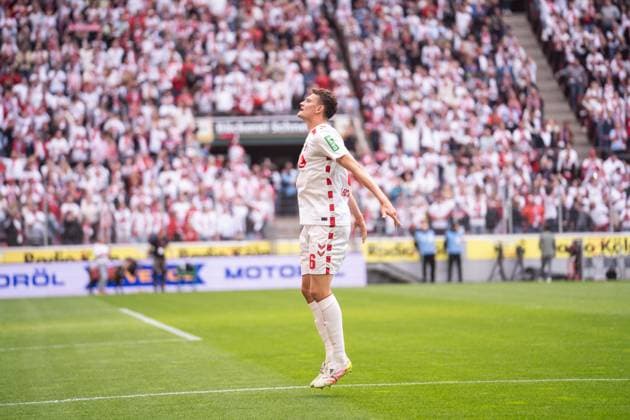 GER, 2 FBL, 1 FC Köln Koel vs 1 FC Kaiserslautern 18 05 2025, RheinEnergieStadion, Köln, GER, 2 FBL, 1 FC Köln Koel vs 1 FC Kaiserslautern im Bild Torjubel Jubel über das Tor zum 1 0 durch Eric Martel 1 FC Köln Koeln, 6 Gestik, Mimik, Emotionen, nordphotoxGmbHxx xChristianxSchulze nph000300