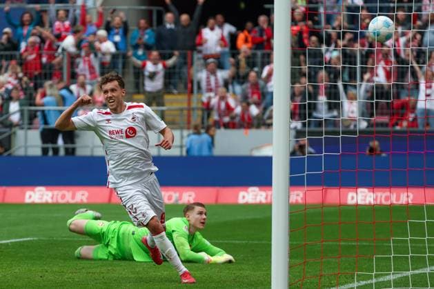 2 Bundesliga 24 25 1 FC Köln 1 FC Kaiserslautern on 18 05 2025 at RheinEnergieSTADION in Cologne Cheers, goal celebration, goal scorer, goal scorer Luca Waldschmidt Koeln 9 cheers after his goal for 2 to 0 MH