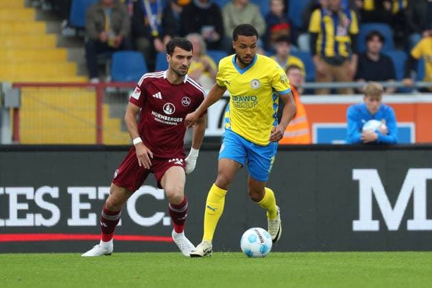 Braunschweig vs Nuremberg, 2 BL Braunschweig, 18 05 2025, FOOTBALL Eintracht Braunschweig vs 1 FC Nuremberg, 2 BL, Season 2024 25 Mahir Emreli 1 FC Nuremberg , Leon Bell Bell Eintracht Braunschweig Braunschweig