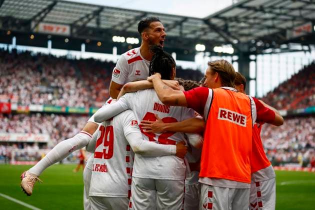 2 Soccer Bundesliga, 1 FC Köln 1 FC Kaiserslautern, 18 05 2025 Goal celebration Luca Waldschmidt 1 FC Köln, 9 scores for 2 0 34 Matchday of 2 Soccer Bundesliga, 2 Soccer Bundesliga, 1 FC Köln 1 FC Kaiserslautern on 18 05 2025 at RheinEnergie Stadion in Cologne THE DFL REGULATIONS PROHIBIT ANY USE OF PHOTOS AS IMAGE SEQUENCES AND OR QUASI VIDEO Copyright: xBEAUTIFULxSPORTS AxelxKohringx