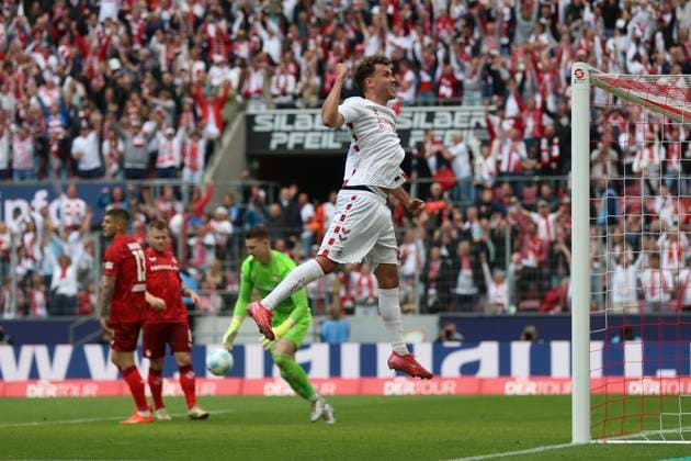 Luca Waldschmidt 1 FC Koeln celebrates after scoring his team s second goal during the 2 Bundesliga match between 1 FC Koeln and 1 FC Kaiserslautern at the RheinEnergieStadion on May 18, 2025 in Cologne, Germany, Germany Photo by Oliver Kaelke DeFodi Images Luca Waldschmidt 1 FC Koeln celebrates after scoring his team s second goal during the 2 Bundesliga match between 1 FC Köln and 1 FC Kaiserslautern at RheinEnergieStadion on May 18, 2025 in Cologne, Germany Photo by Oliver Kaelke DeFodi Images DFB DFL REGULATIONS PROHIBIT ANY USE OF PHOTOGRAPHS AS IMAGE SEQUENCES AND OR QUASI VIDEO Photo by Oliver Kaelke DeFodi Images