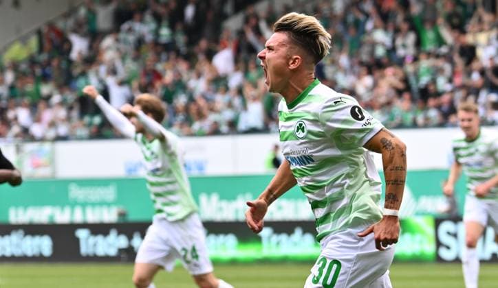 18 05 2025 Soccer Season 2024 2025 2 Soccer Bundesliga 34 Matchday SpVgg Greuther Fürth Kleeblatt Hamburger HSV Hamburg HSV Sportfoto Zink xwoxzix DFL regulations prohibit any use of photographs as image sequences and or quasi video only for editorial use Torjubel Jubel Freude nach Treffer Tor Torschuß zum 1 0 durch Felix Klaus 30, SpVgg Greuther Fürth