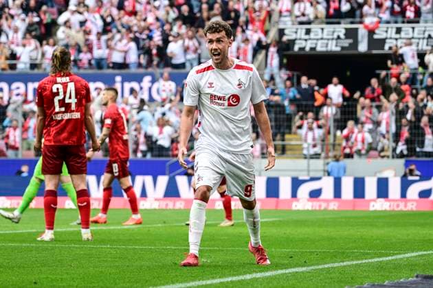 Goal celebration for 2 0 by Luca Waldschmidt Koeln 9 , 1 FC Koeln vs 1 FC Kaiserslautern, 2 Bundesliga, 34 Spieltag, 18 05 2025 DFB regulations prohibit any use of photographs as image sequences and or quasi video Koeln Nordrhein Westfalen Germany Copyright: xkolbert-press MarcxNiemeyerx