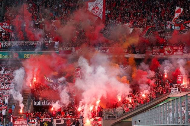 2 Bundesliga 24 25 1 FC Köln 1 FC Kaiserslautern on 18 05 2025 at the RheinEnergieSTADION in Cologne The FCK fans in the guest block with a pyro show MH