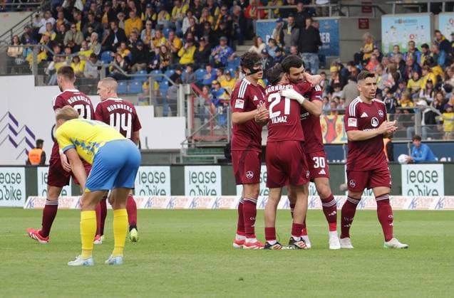 Nuernberg cheers, Braunschweig disappointed Football, Men, Season 2024 2025 2 BL, Eintracht Stadion, Eintracht Braunschweig vs 1 FC Nuernberg DFL REGULATIONS PROHIBIT ANY USE OF PHOTOGRAPHS AS IMAGE SEQUENCES AND OR QUASI VIDEO