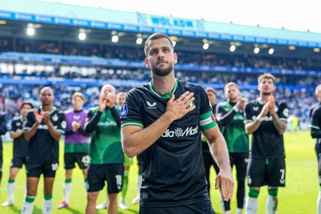 Eredivisie: sc Heerenveen v Feyenoord Heerenveen - David Hancko of Feyenoord during the thirty-fourth round of the 2024 2025 Eredivisie season. The match is set between sc Heerenveen and Feyenoord at Abe Lenstra Stadion on 18 May 2025 in Heerenveen, The Netherlands. Copyright: xTomxBodex