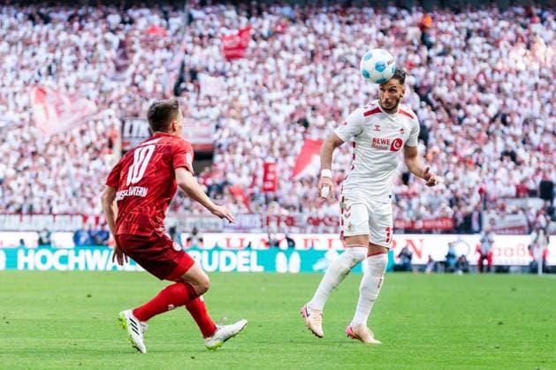 2 Soccer Bundesliga, 1 FC Köln 1 FC Kaiserslautern, 18 05 2025 duel Philipp Klement 1 FC Kaiserslautern, 10 , Leart Paqarada 1 FC Köln, 17 2 Soccer Bundesliga, 1 FC Köln 1 FC Kaiserslautern, Cologne, RheinEnergiestadion on 18 05 2025 DFL REGULATIONS PROHIBIT ANY USE OF PHOTOGRAPHS AS IMAGE SEQUENCES AND OR QUASI VIDEO Copyright: xBEAUTIFULxSPORTS Wunderlx