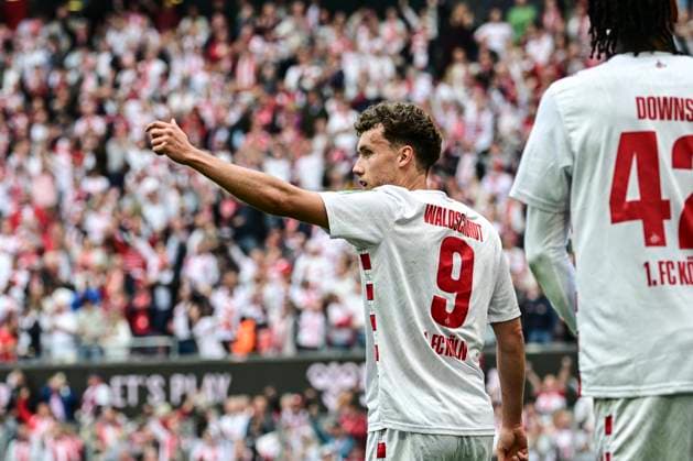 Goal celebration for 2 0 by Luca Waldschmidt Koeln 9 , 1 FC Koeln vs 1 FC Kaiserslautern, 2 Bundesliga, 34 Spieltag, 18 05 2025 DFB regulations prohibit any use of photographs as image sequences and or quasi video Koeln Nordrhein Westfalen Germany Copyright: xkolbert-press MarcxNiemeyerx