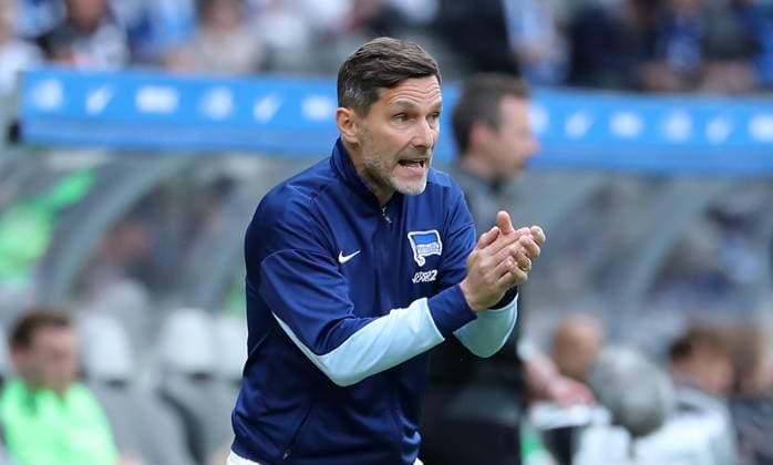 Coach Stefan Leitl fires on Action Upper Body Sport Football Soccer DFL 2 Bundesliga Men 34 Matchday Season 2024 2025 18 05 2025 Hertha BSC Berlin vs Hannover 96 DFL regulations prohibit any use of photographs as image sequences and or quasi video
