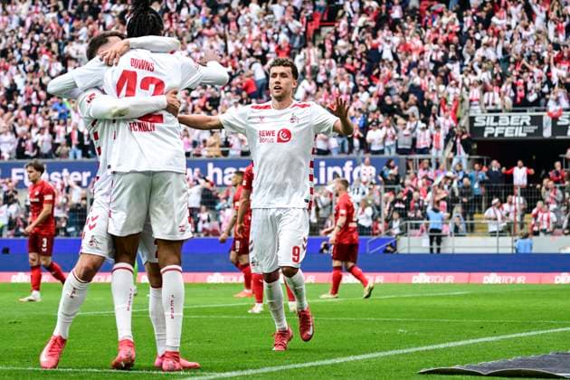 Goal celebration for 2 0 by Luca Waldschmidt Koeln 9 , 1 FC Koeln vs 1 FC Kaiserslautern, 2 Bundesliga, 34 Spieltag, 18 05 2025 DFB regulations prohibit any use of photographs as image sequences and or quasi video Koeln Nordrhein Westfalen Germany Copyright: xkolbert-press MarcxNiemeyerx