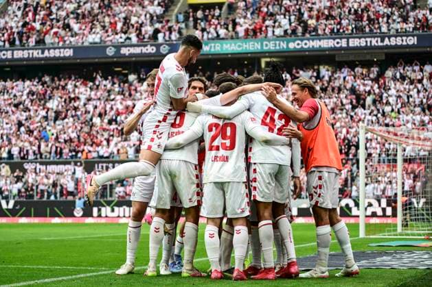 Goal celebration for 2 0 by Luca Waldschmidt Koeln 9 , 1 FC Koeln vs 1 FC Kaiserslautern, 2 Bundesliga, 34 Spieltag, 18 05 2025 DFB regulations prohibit any use of photographs as image sequences and or quasi video Koeln Nordrhein Westfalen Germany Copyright: xkolbert-press MarcxNiemeyerx