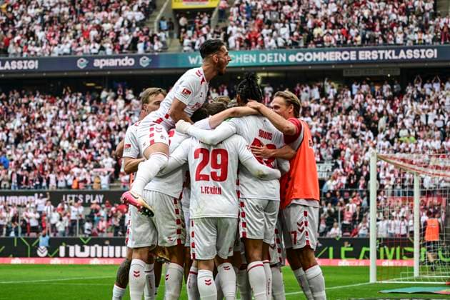 Goal celebration for 2 0 by Luca Waldschmidt Koeln 9 , 1 FC Koeln vs 1 FC Kaiserslautern, 2 Bundesliga, 34 Spieltag, 18 05 2025 DFB regulations prohibit any use of photographs as image sequences and or quasi video Koeln Nordrhein Westfalen Germany Copyright: xkolbert-press MarcxNiemeyerx