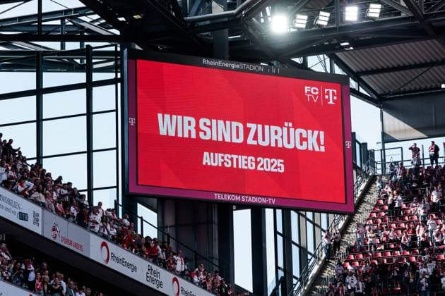 2 Fußball Bundesliga, 1 FC Köln 1 FC Kaiserslautern, 18 05 2025 Bildschirmanzeige Wir sind zurück Aufstieg 2025 2 Fußball Bundesliga, 1 FC Köln 1 FC Kaiserslautern, Köln, RheinEnergiestadion am 18 05 2025 DFL REGULATIONS PROHIBIT ANY USE OF PHOTOGRAPHS AS IMAGE SEQUENCES AND OR QUASI VIDEO Copyright: xBEAUTIFULxSPORTS Wunderlx