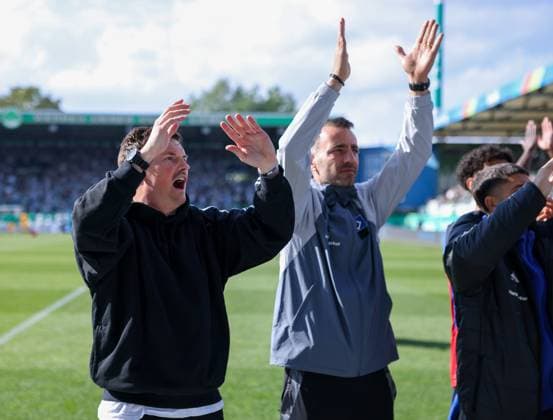 Head coach Merlin Polzin Hamburger SV with the fans, Final cheers for promotion to the Bundesliga, Spvgg Greuther Fuerth vs Hamburger SV Football, 2 Bundesliga, DFL, Season 2024 2025, Second round, 34 Matchday, 18 05 2025 DFB regulations prohibit any use of photographs as image sequences and or quasi video Copyright: xkolbert-press MartinxAgüerax