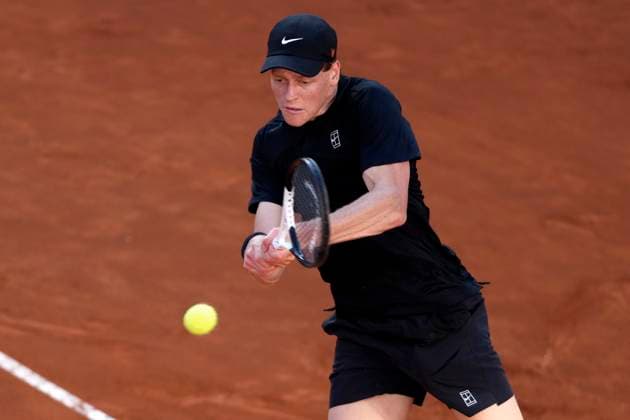 Jannik Sinner of Italy during the men final of the Internazionali BNL d Italia 2025 tennis tournament against Carlos Alcaraz of Spain at Foro Italico in Rome, Italy on May 18, 2025. AntoniettaxBaldassarre