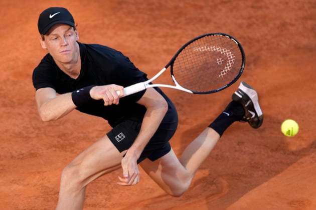 Jannik Sinner of Italy during the men final of the Internazionali BNL d Italia 2025 tennis tournament against Carlos Alcaraz of Spain at Foro Italico in Rome, Italy on May 18, 2025. AntoniettaxBaldassarre